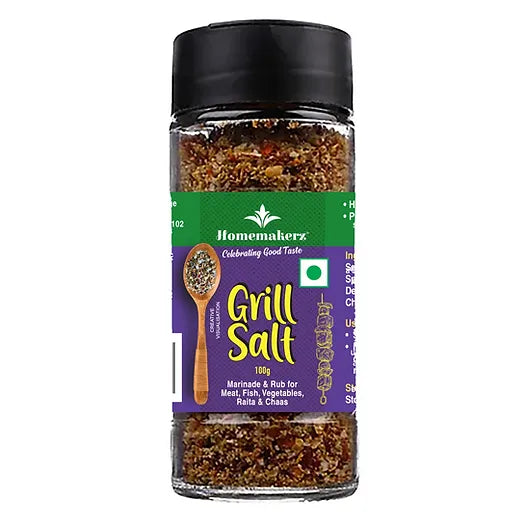 Salt | Grill Salt (Marinade &amp; Rub For Meat, Fish, Vegetables, Raita &amp; Chaas) – Flavoured Sea Salt For Daily Cooking – Homemakerz – 100gm