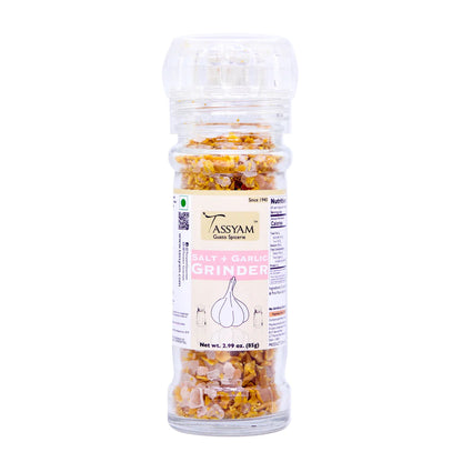 Garlic Salt | Grinder - No Artificial Colours &amp;amp; No Added Flvours - Tassyam Organics - 85gm Bottle