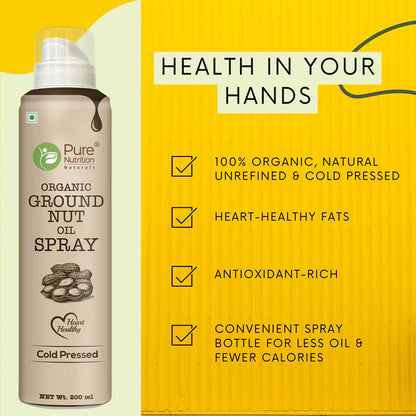 Groundnut Oil | Groundnut Oil Spray - Ideal For Grilling, Sautéing &amp;amp; Low Calorie Cooking - Supports Heart Health - 100% Pure – Cold Pressed – Pure Nutrition – 200ml