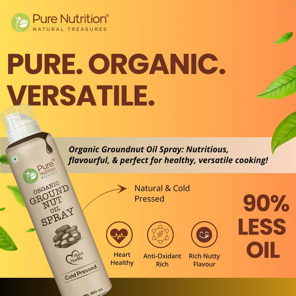 Groundnut Oil | Groundnut Oil Spray - Ideal For Grilling, Sautéing &amp;amp; Low Calorie Cooking - Supports Heart Health - 100% Pure – Cold Pressed – Pure Nutrition – 200ml