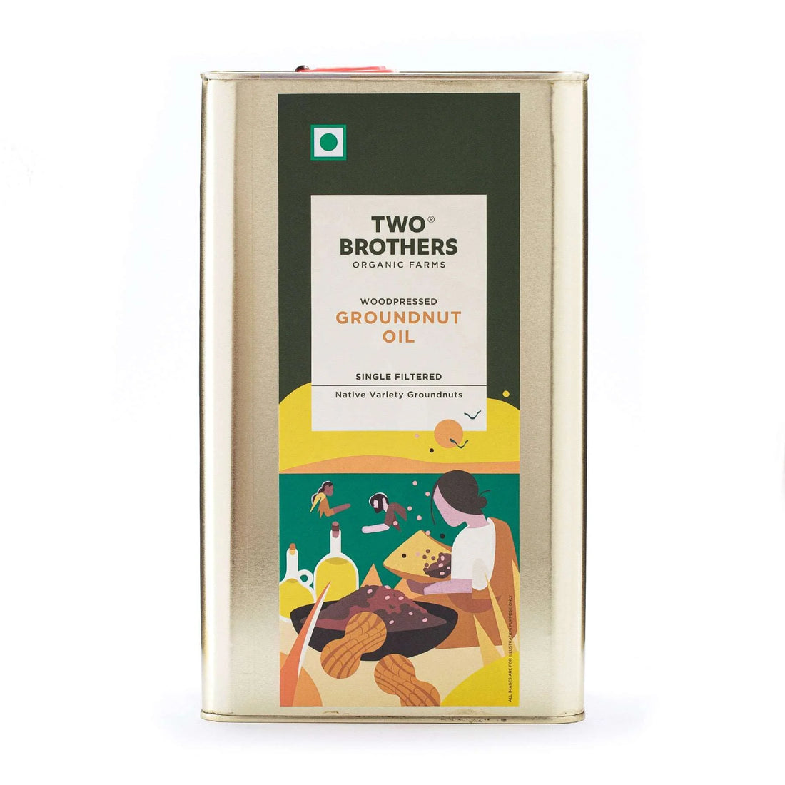 Groundnut Oil | Moongphali Ka Tel - Unrefined Oil - Single Filtered - Cold Pressed Oil - No Additives, Binders, Fillers & No Added Preservatives - Two Brothers - 5000ml