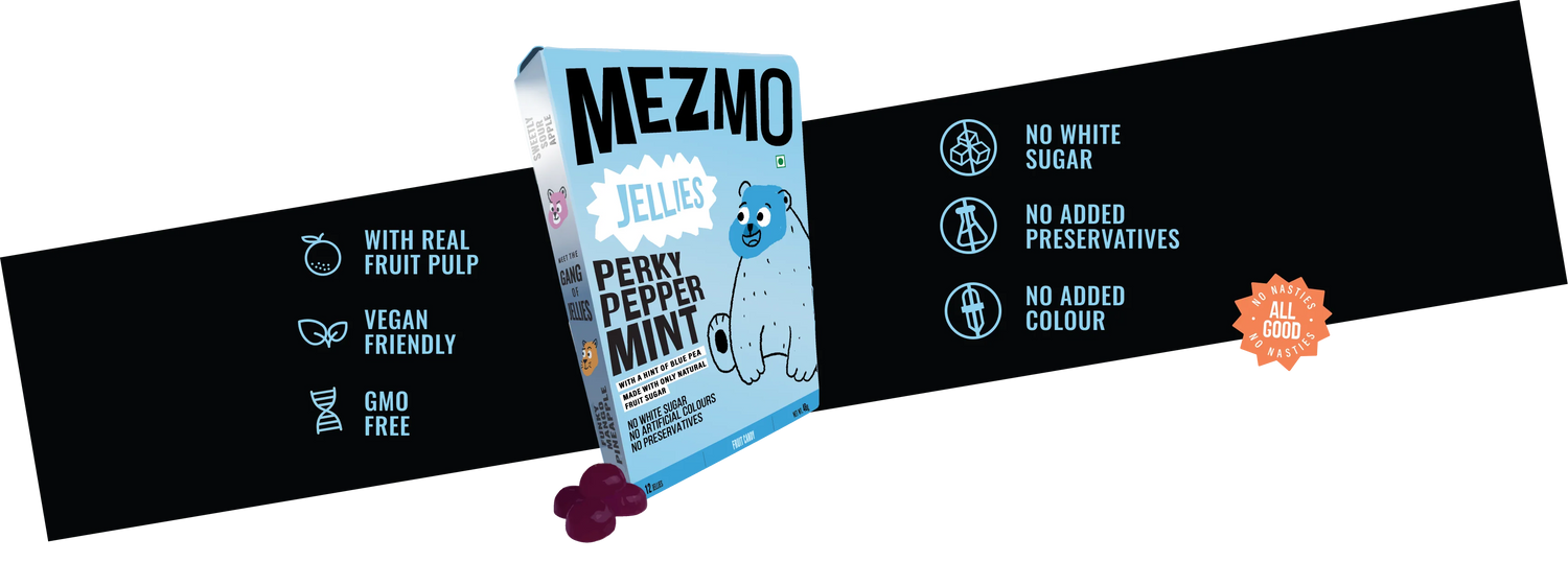 Fruit Gummies Candy | Perky Peppermint (Made With Blue Pea) - Natural - Vegan, Gluten Free, GMO Free, No White Sugar, No Added Preservatives &amp;amp; No Added Colors - Mezmo - 36gm