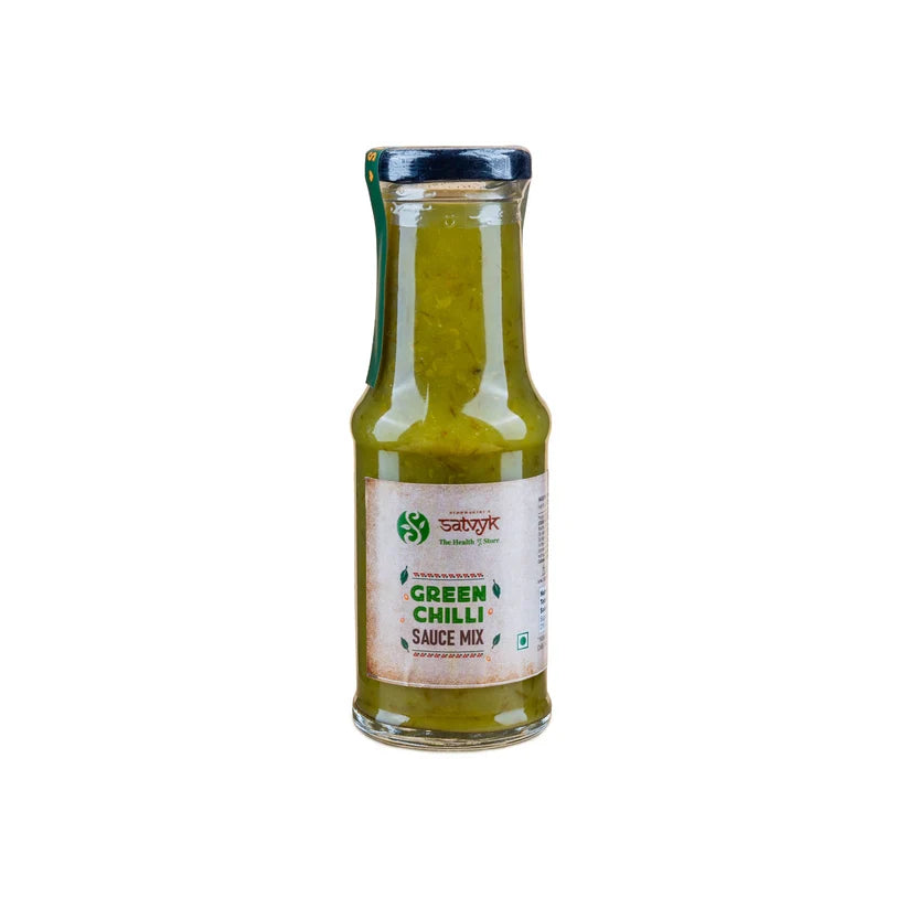Sauce | Green Chilli Sauce Mix - Tangy &amp; Spicy - Instant Mix for Dips, Fries &amp; Street- Style Recipes - Satvyk - 200gm