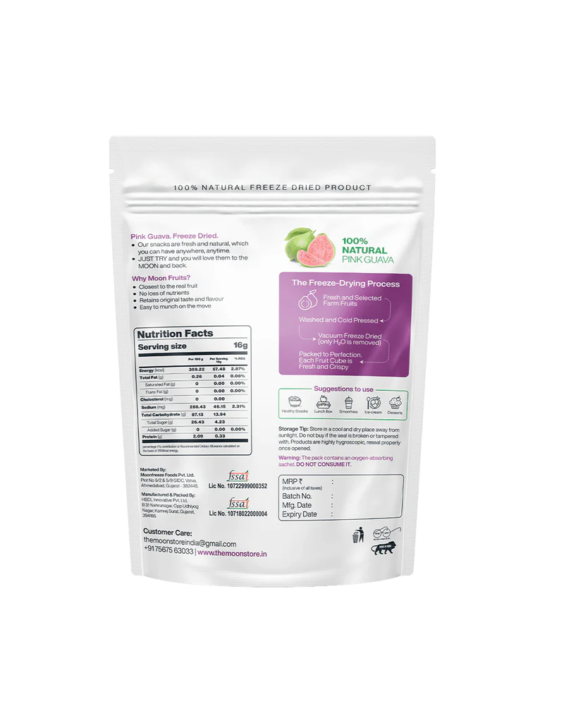 Fruit Bites | Pink Guava (Goodness Of Fresh Pink Guava) - 100% Natural  - Vegan, Gluten Free, No Added Sugar, No MSG, No GMO &amp;amp; No Added Preservatives - Moon - 16gm