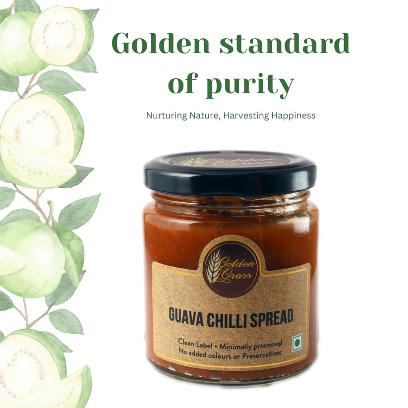 Spread | Guava Chilli Spread - 100% Natural – Vegan, No Added Colour &amp; No Added Preservatives – Golden Grass – 200gm