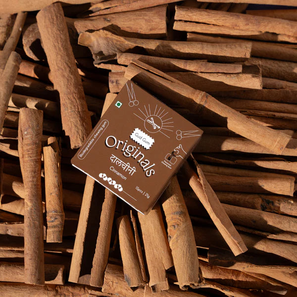 Chewing Gum - Originals Cinnamon - 15 Pieces Per Pack - Natural - Vegan, Sugar Free &amp; Plastic Free - Gud Gum - 21gm