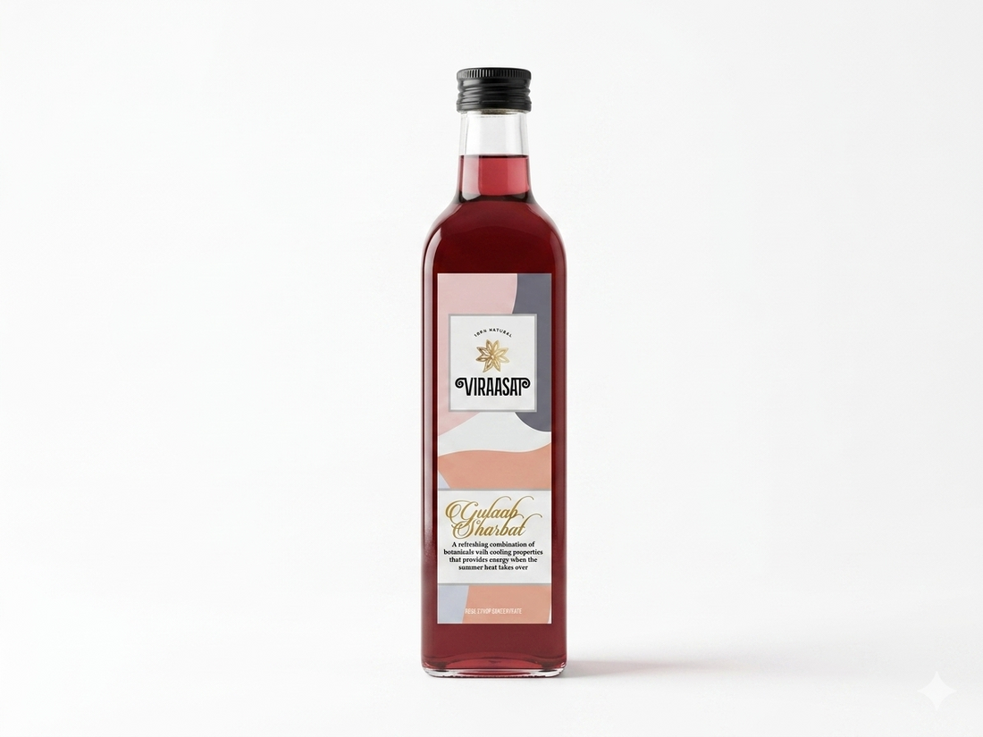 Sharbat | Gulaab Sharbat- Rose Syrup Concentrate - 100% Natural - No Added Preservatives, GMO Free, Chemical Free - Viraasat - 650ml