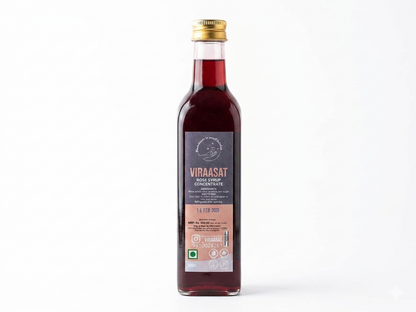Sharbat | Gulaab Sharbat- Rose Syrup Concentrate - 100% Natural - No Added Preservatives, GMO Free, Chemical Free - Viraasat - 650ml