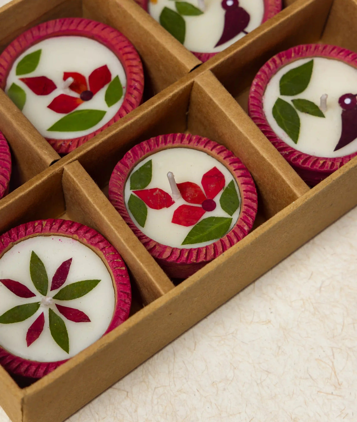 Diya | Summer Dance Diya - Handcrafted – Eco Friendly Soy Wax, No Chemical &amp; No Harmful Fumes – Nature’s Soul - Set of 12 (22 × 18 × 5 cm)