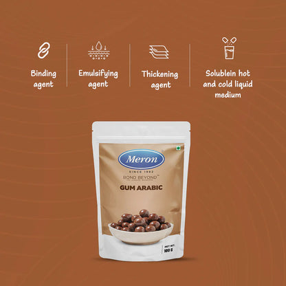 Gum Arabic | 100% Natural &amp; Plant Based - 100% Vegetarian  &amp; No Added Preservatives - Meron - 100gm