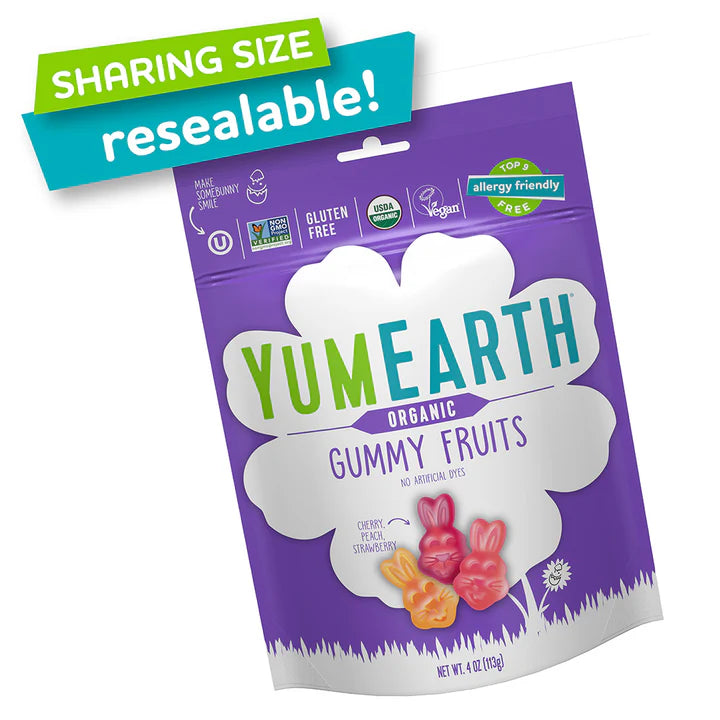 Gummy Fruits - USDA Organic - Vegan, Gluten Free, Non GMO &amp; No High Fructose Corn Syrup Or No Artificial Dyes - Yum Earth - 113gm