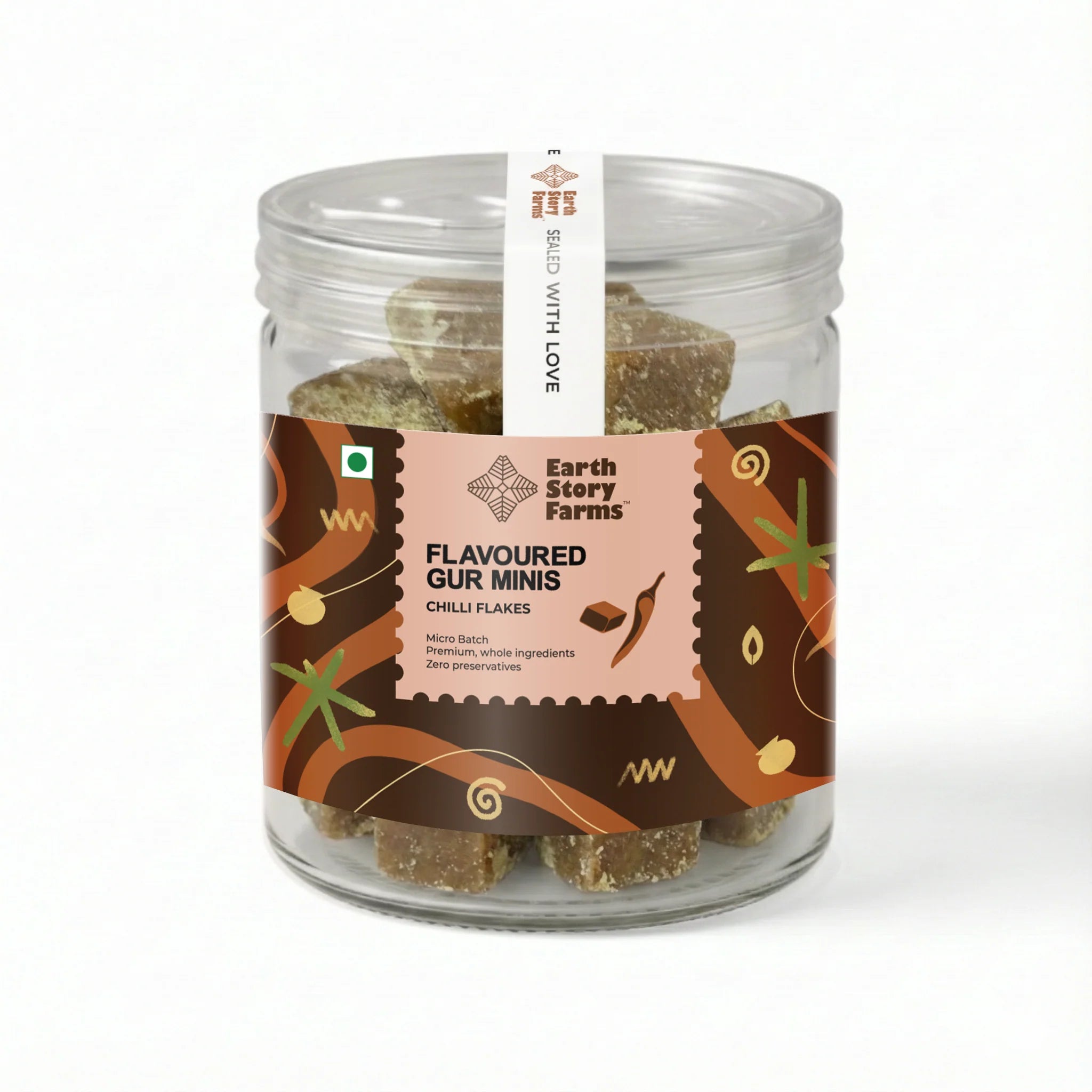 Gur Minis Flavoured (Chilli Flakes) -Premium Whole Ingredients - No Preservative - Earth Story Farms- 250gm