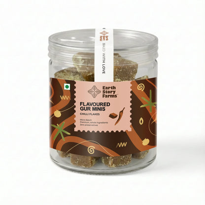 Gur Minis Flavoured (Chilli Flakes) -Premium Whole Ingredients - No Preservative - Earth Story Farms- 250gm