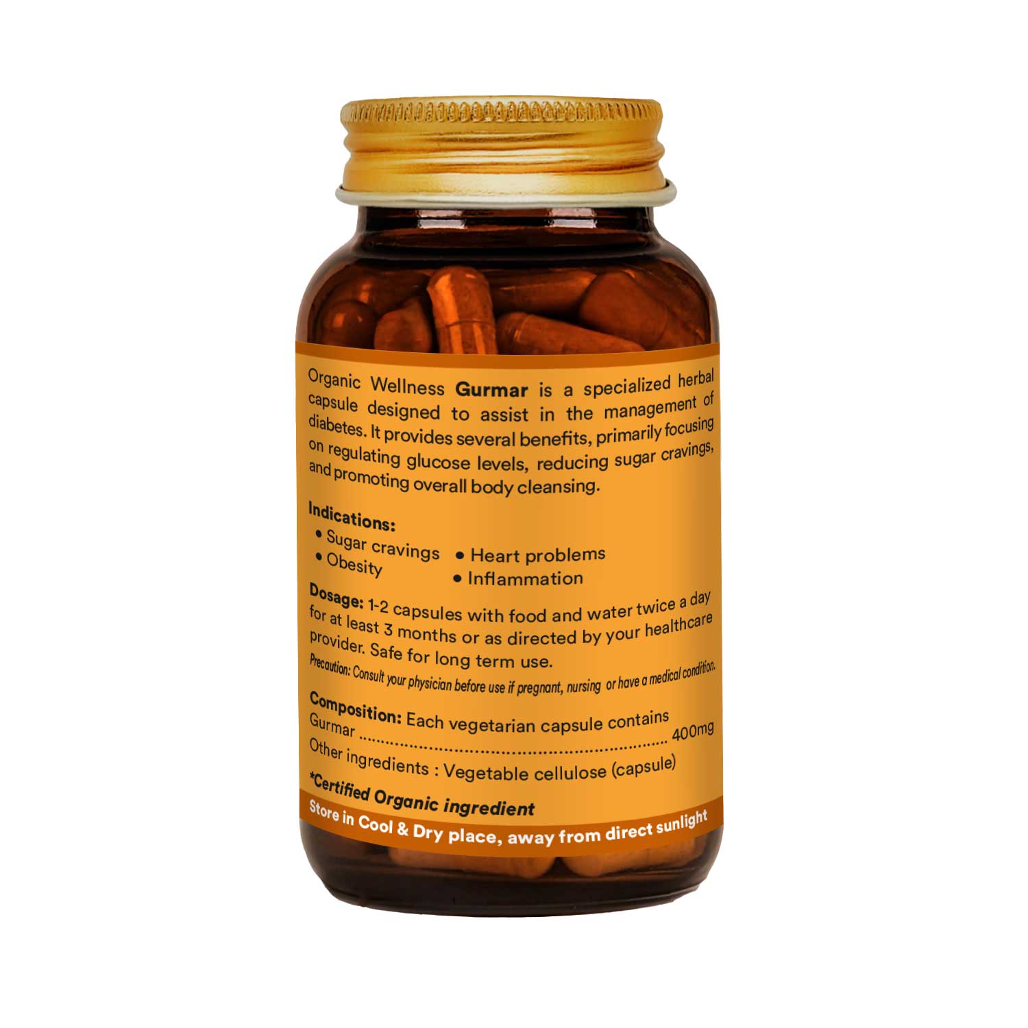 Gurmar (Regulates Blood Sugar Level ) -Sugar Craving Control, Versatile Application, -No Artificial Additives- Organic Wellness - 90 Vegetarian Capsules