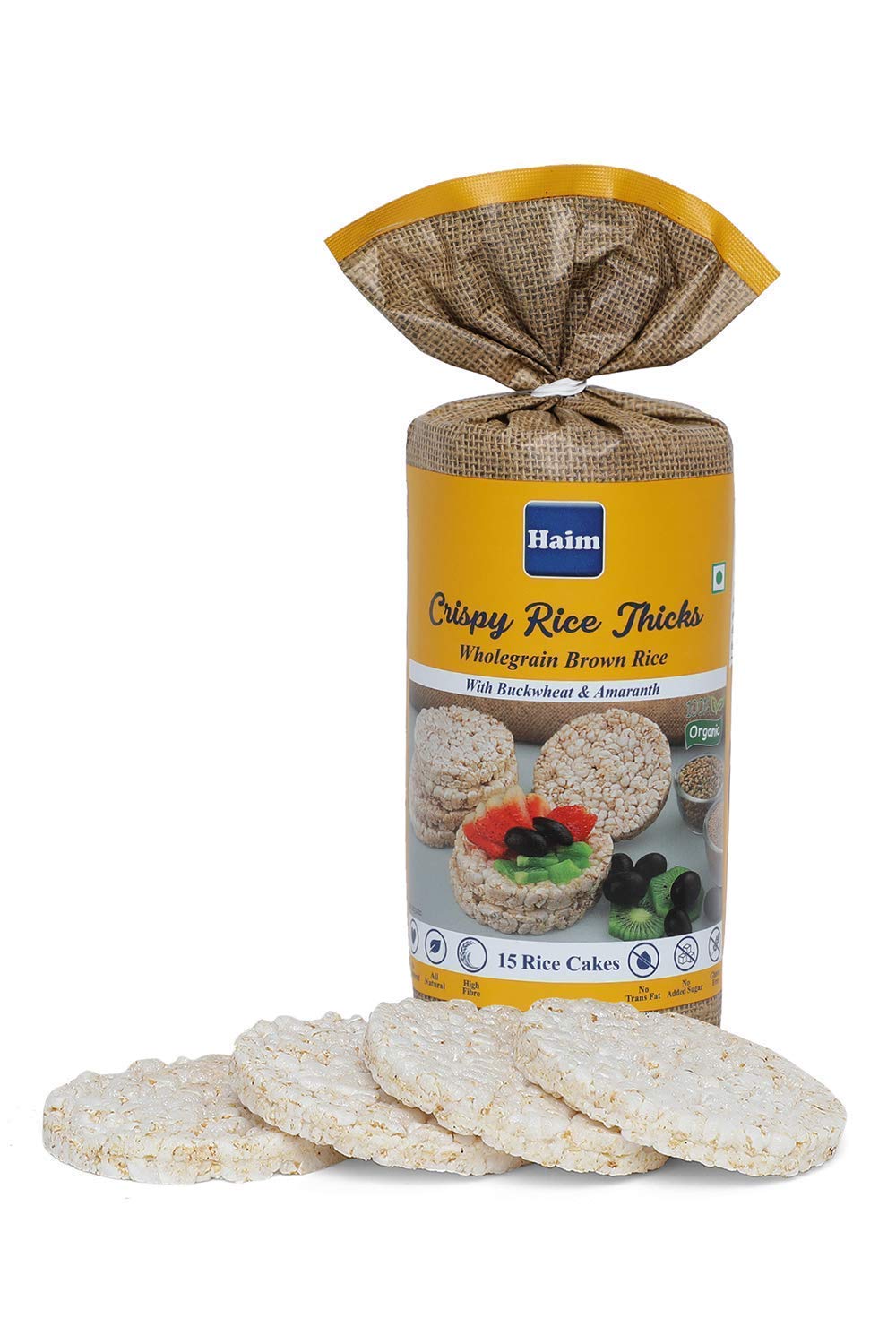 Rice Cake | Crispy Rice Thicks - Wholegrain Brown Rice Cakes (With Buckwheat & Amaranth) - USDA Organic - No Trans Fat, No Added Sugar & High In Fibre - Haim - 136gm
