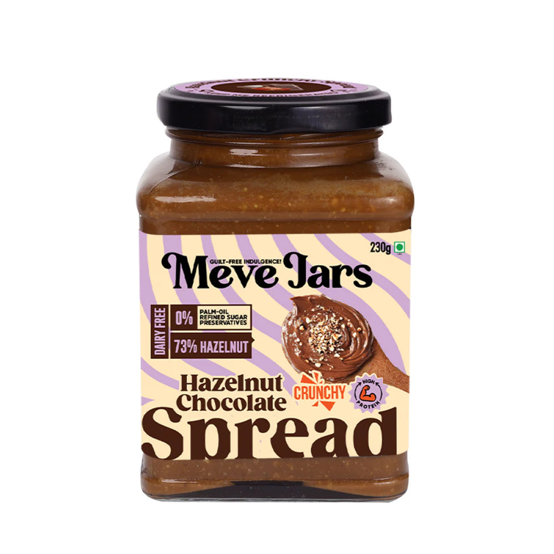 Spread | Chocolate Spread - Crunchy (With 73% Hazelnut) - Vegan, Gluten Free, Dairy Free, High In Protein &amp;amp; No Added Preservatives – Meve Jars – 230gm