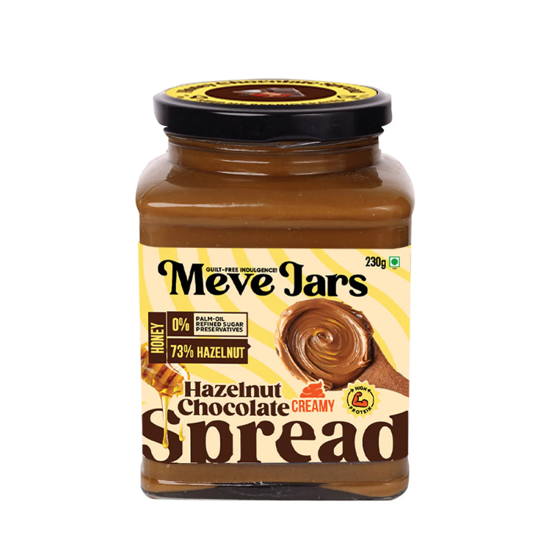Spread | Chocolate Spread (With 73% Hazelnut) - Creamy Honey - Vegan, Gluten Free, Dairy Free, High In Protein &amp; No Added Preservatives  - Meve Jars - 230gm