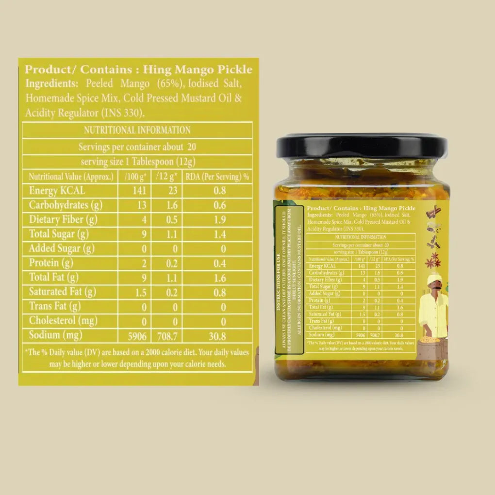 Pickle | Hing Mango Delight - 100% HomMade - No Added Preservatives - Organic Nation - 250gm
