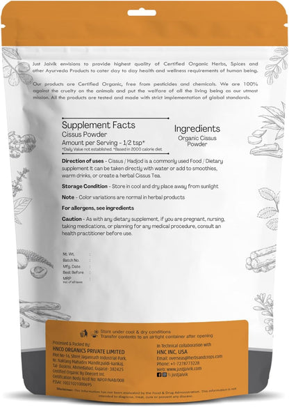 Hadjod Powder | Cissus Quadrangularis – Herbal Supplement For Bone And Muscle Health – USDA Organic – Just Jaivik – 100gm