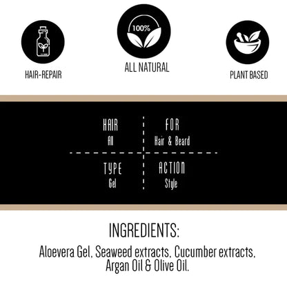 Hair &amp;amp; Beard Gel | Deep Sea (With Conditioning Seaweed) - Natural - Cruelty Free, Paraben Free, Silicone Free &amp;amp; Sls Free - Gulnare - 150gm