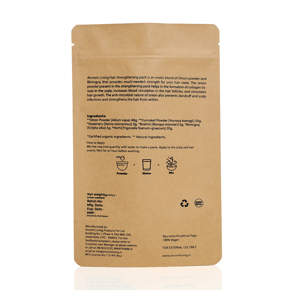Hair Strengthing | Pack (Enriched With Bhringraj &amp; Onion Powder) - Handmade - Natural - No Added Colors, No Artificial Fragrance - Ancient Living - 100gm