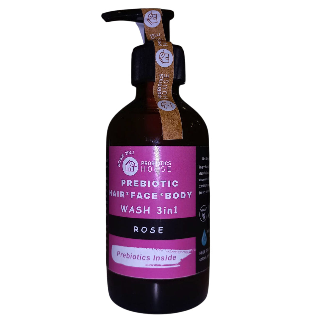 Hair, Face, Body Wash | Rose - Prebiotic - Vegan, Chemical Free, Palm Oil Free &amp; No Added Preservatives  - Probiotic House - 200gm