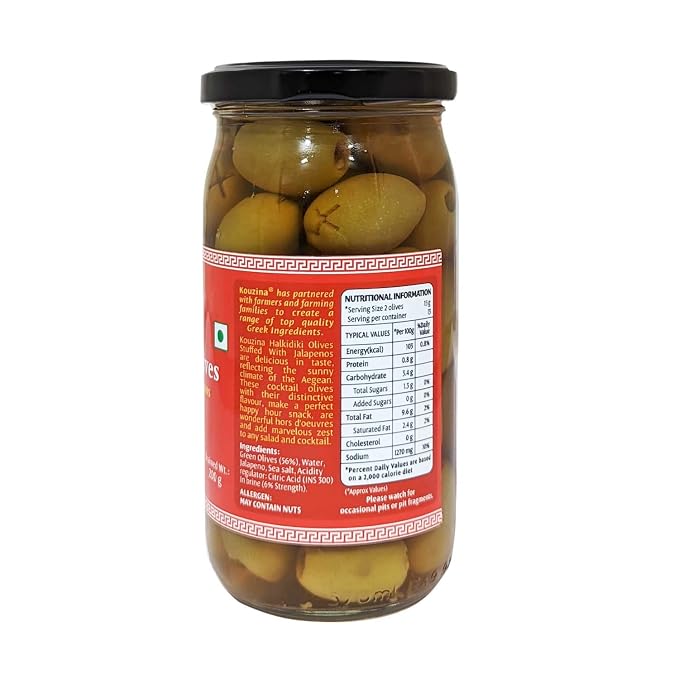 Olives | Halkidiki  Olives (Stuffed With Jalapenos ) - No Preservatives-Kouzina - 355gm