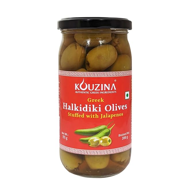 Olives | Halkidiki  Olives (Stuffed With Jalapenos ) - No Preservatives-Kouzina - 355gm