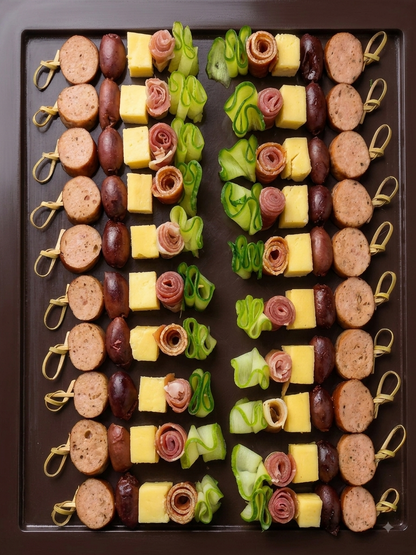 Ham Sausage Tapas Grazing Skewers -Spanish style (20 Grazing Skewers) - Ready To Eat -  Gourmet Non-Veg Party Appetizers  - Made with Organic Ingredients- 6 - 10 Persons