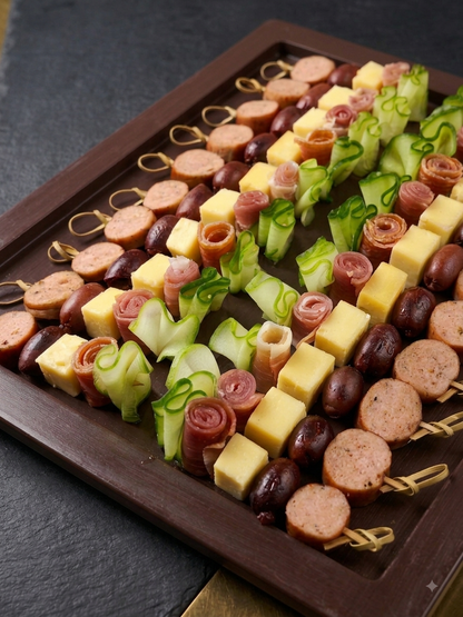 Ham Sausage Tapas Grazing Skewers -Spanish style (20 Grazing Skewers) - Ready To Eat -  Gourmet Non-Veg Party Appetizers  - Made with Organic Ingredients- 6 - 10 Persons