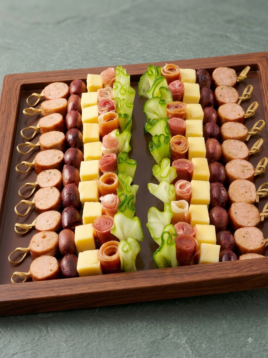 Ham Sausage Tapas Grazing Skewers -Spanish style (20 Grazing Skewers) - Ready To Eat -  Gourmet Non-Veg Party Appetizers  - Made with Organic Ingredients- 6 - 10 Persons