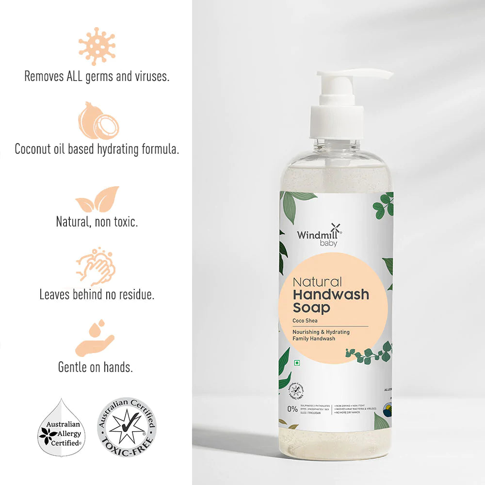 Handwash Soap | Coco Shea (Nourishing&amp;amp; Hydrating) - Family Handwash - Natural - Vegan, Cruelty Free, Sls Free, Dyes Free, &amp;amp; Sulfate Free - Windmill Baby - 450ml