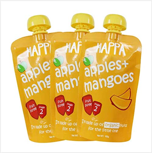 Puree | Apple + Mangoes Puree – Organic – Vegan, Gluten Free, No Added Sugar, No Salt, No Added Flavours, Colours &amp; No Added Preservatives – Happa – 100gm