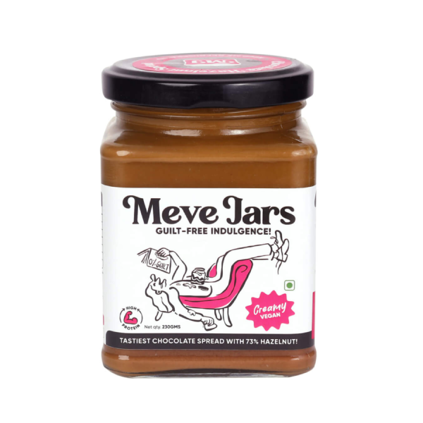 Spread | Hazelnut Chocolate Spread – Creamy (With 73% Hazelnut) – Vegan, Gluten Free, Dairy Free, High In Protein &amp; No Added Preservatives – Meve Jars – 230gm