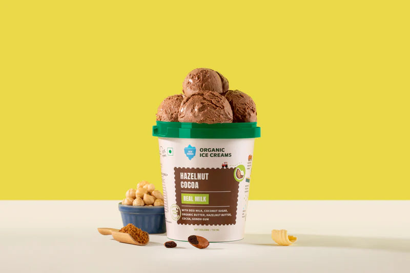 Ice Cream | Hazelnut Cocoa Ice Cream (Made From Real Milk, Gondh Gum, Organic Butter, Hazelnut Cocoa ) - Churned with authentic &amp; Real Ingredients - Iceberg Organic Ice Cream - 750ml