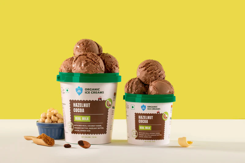 Ice Cream | Hazelnut Cocoa Ice Cream (Made From Real Milk, Gondh Gum, Organic Butter, Hazelnut Cocoa ) - Churned with authentic &amp; Real Ingredients - Iceberg Organic Ice Cream - 750ml
