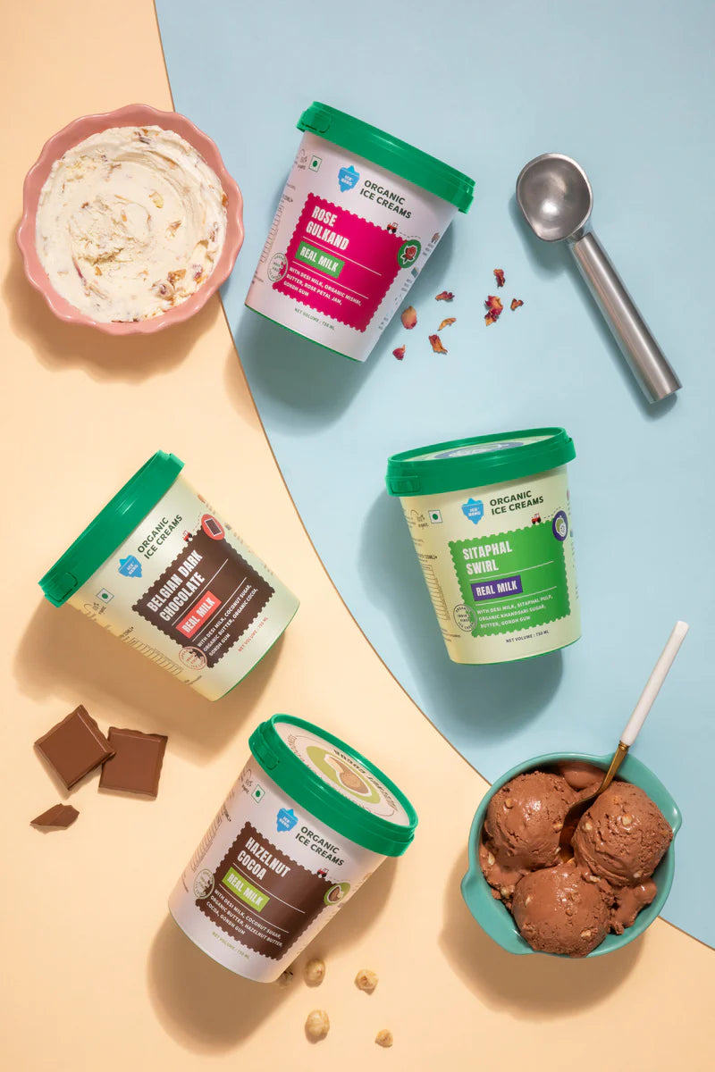 Ice Cream | Hazelnut Cocoa Ice Cream (Made From Real Milk, Gondh Gum, Organic Butter, Hazelnut Cocoa ) - Churned with authentic &amp; Real Ingredients - Iceberg Organic Ice Cream - 750ml