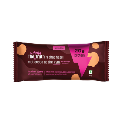 Bar | Hazelnut Cocoa Pro Bar (Made With Hazelnuts, Dates, Cashews, Cocoa And Whey) - 20gm Protein – Gluten Free, No Added Sugar, Soy Free &amp; No Added Preservatives – The Whole Truth – 67gm