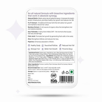 Healthy Hair - Vegan &amp; Sugar Free - Wellbeing Nutrition - 30 Strips