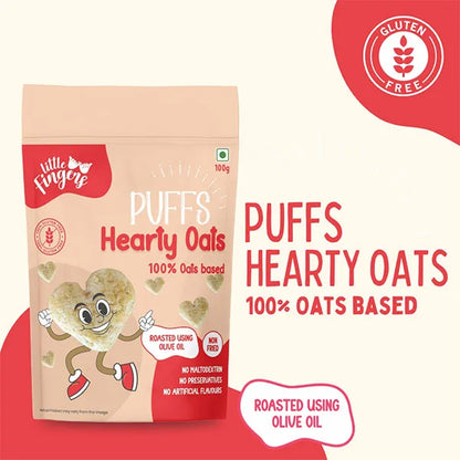 Puffs |Puffs Hearty Oats -Roasted Using Olive Oil – Gluten Free-  No Added Preservatives ,No Palm Oil, Refined Sugar –Little Fingers– 100gm