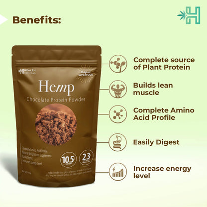 Hemp Powder | (Chocolate Flavour)  - Natural - Vegan, Gluten Free, Rich With Protein, Antioxidants, Minerals &amp; Fibre - Health Horizons - 150gm