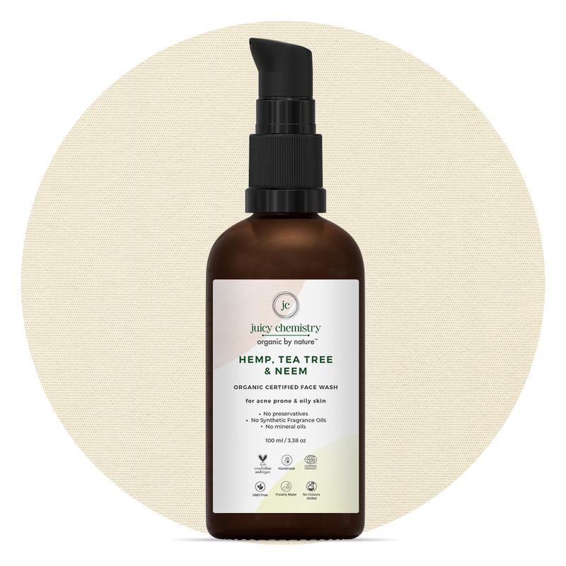 Hemp, Tea Tree &amp;amp; Neem Organic Face Wash - Juicy Chemistry - 110ml