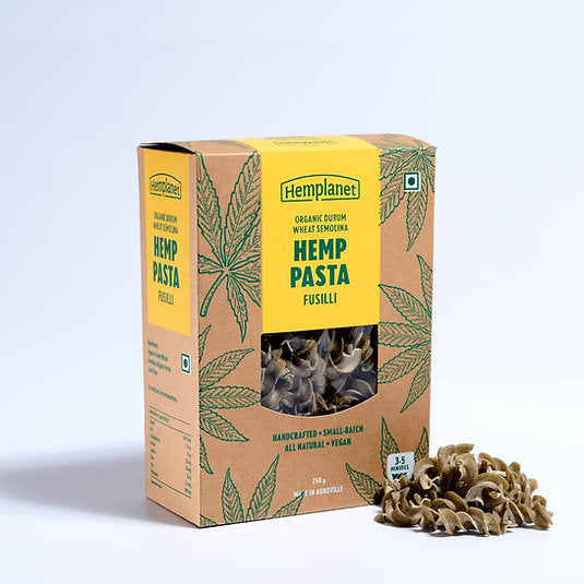 Pasta | Hemp Fusilli Pasta - Organic Drum Wheat Semolina - Handcrafted - All Natural - Veagn, No Additives &amp; No Added Preservatives - Hemplanet - 200gm