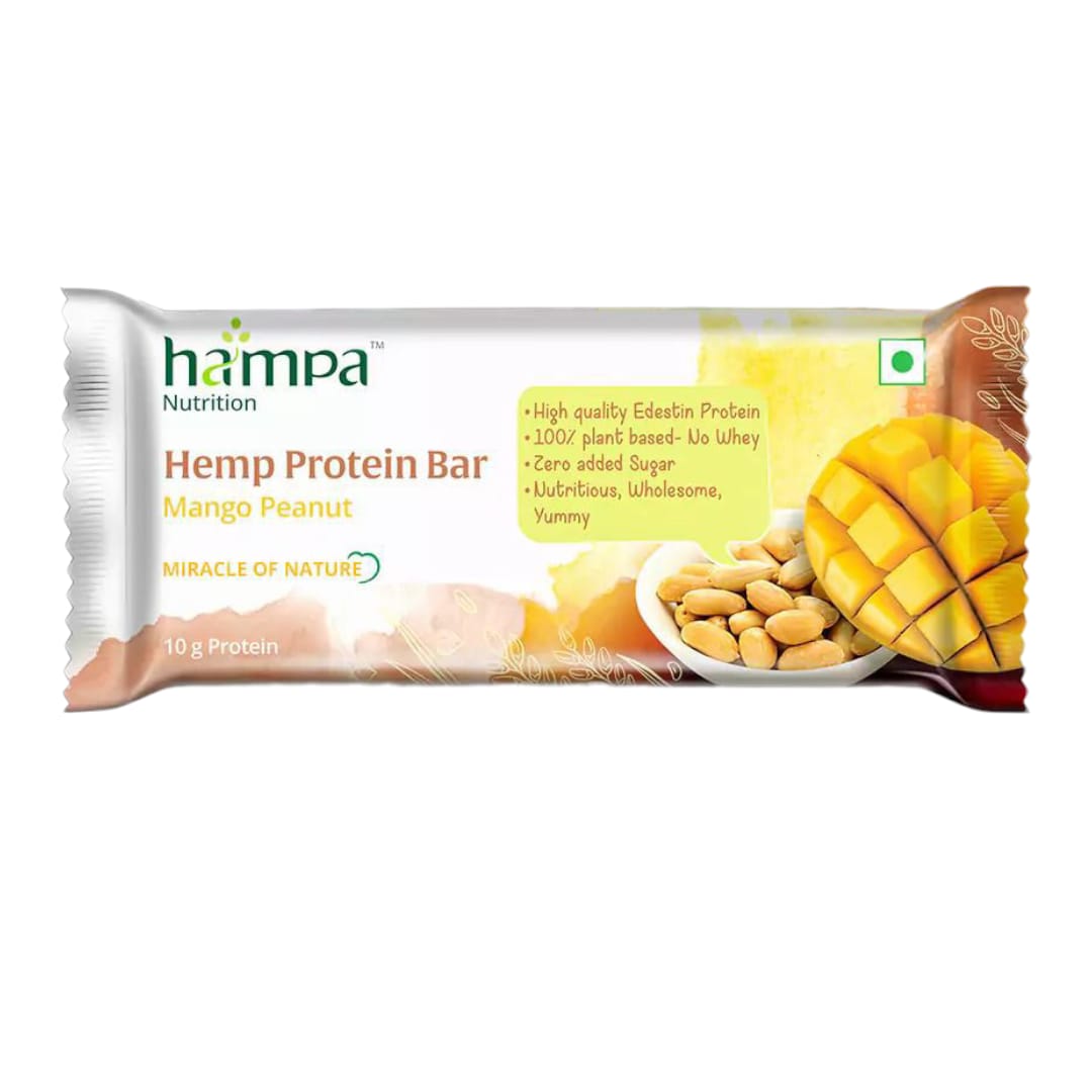 Bar | Hemp Protein Bar (Mango Peanut) - 10g Protein - 100% Plant Based - Vegan, Gluten Free. Lactose Free, No Whey & No Added Sugar - Hampa - 50gm