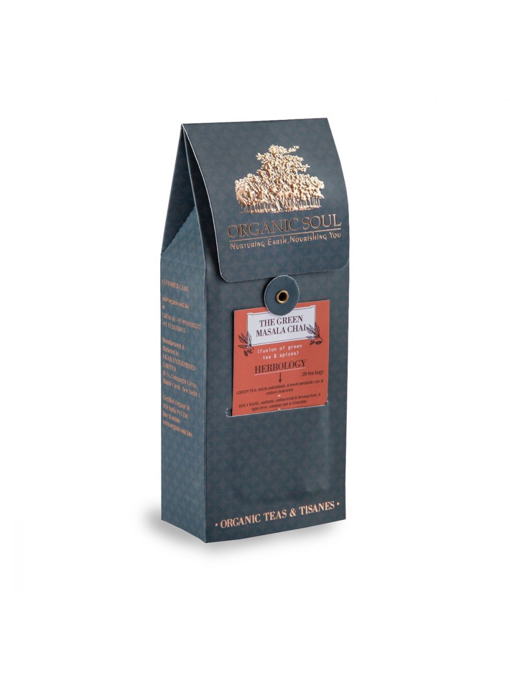 Herbal Green Masala Chai (Fusion Of Green Tea &amp;amp; Spices) – Organic - Indian - Organic Soul – 20 Tea Bags