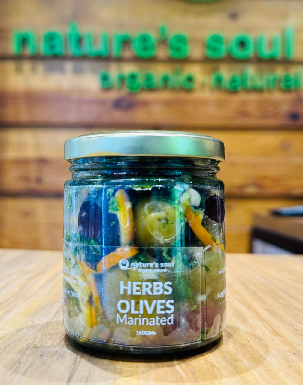 Herbs Olives | Marinated – Vegan, Gluten Free, No Flavour Enhancers &amp; No Added Preservatives – Nature’s Soul – 160gm