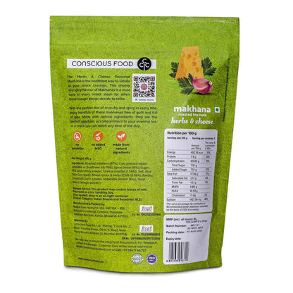 Makhana | (Herbs &amp; Cheese) – Roasted Fox Nuts – Gluten Free &amp; No Preservatives – Conscious Food – 65gm