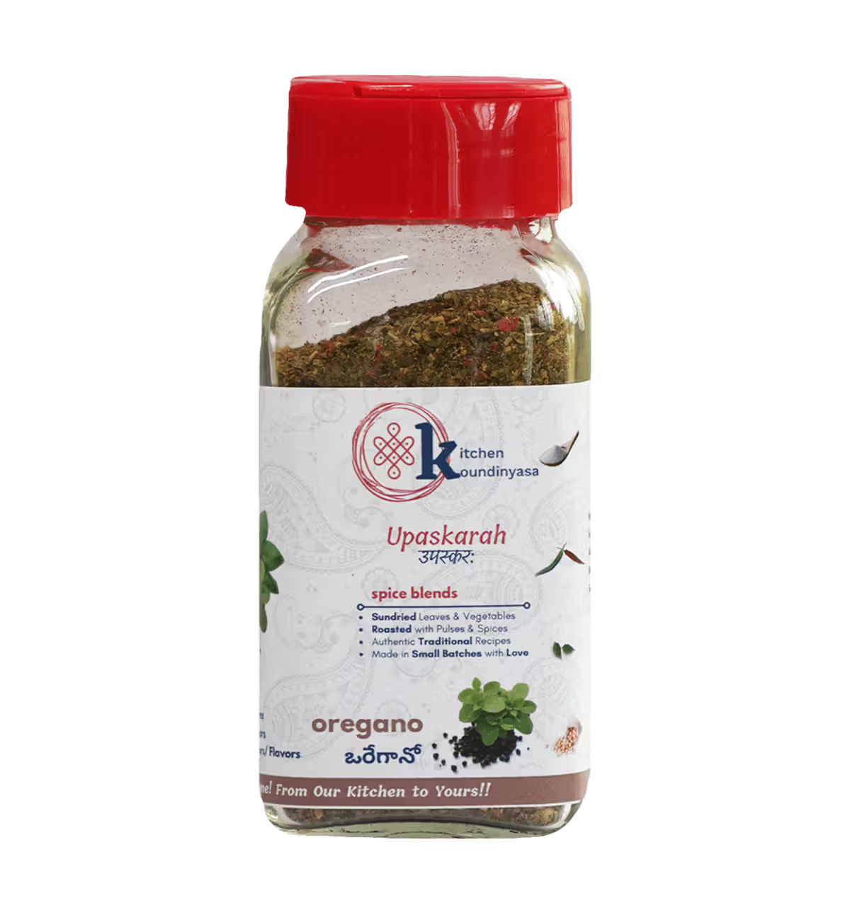 Seasoning | Herby Oregano Sprinkle -Spice Blends  - No Added  Flavours, Sugar, Colour  &amp; Preservatives Free  - Kitchen Koundinyasa - 75 gm