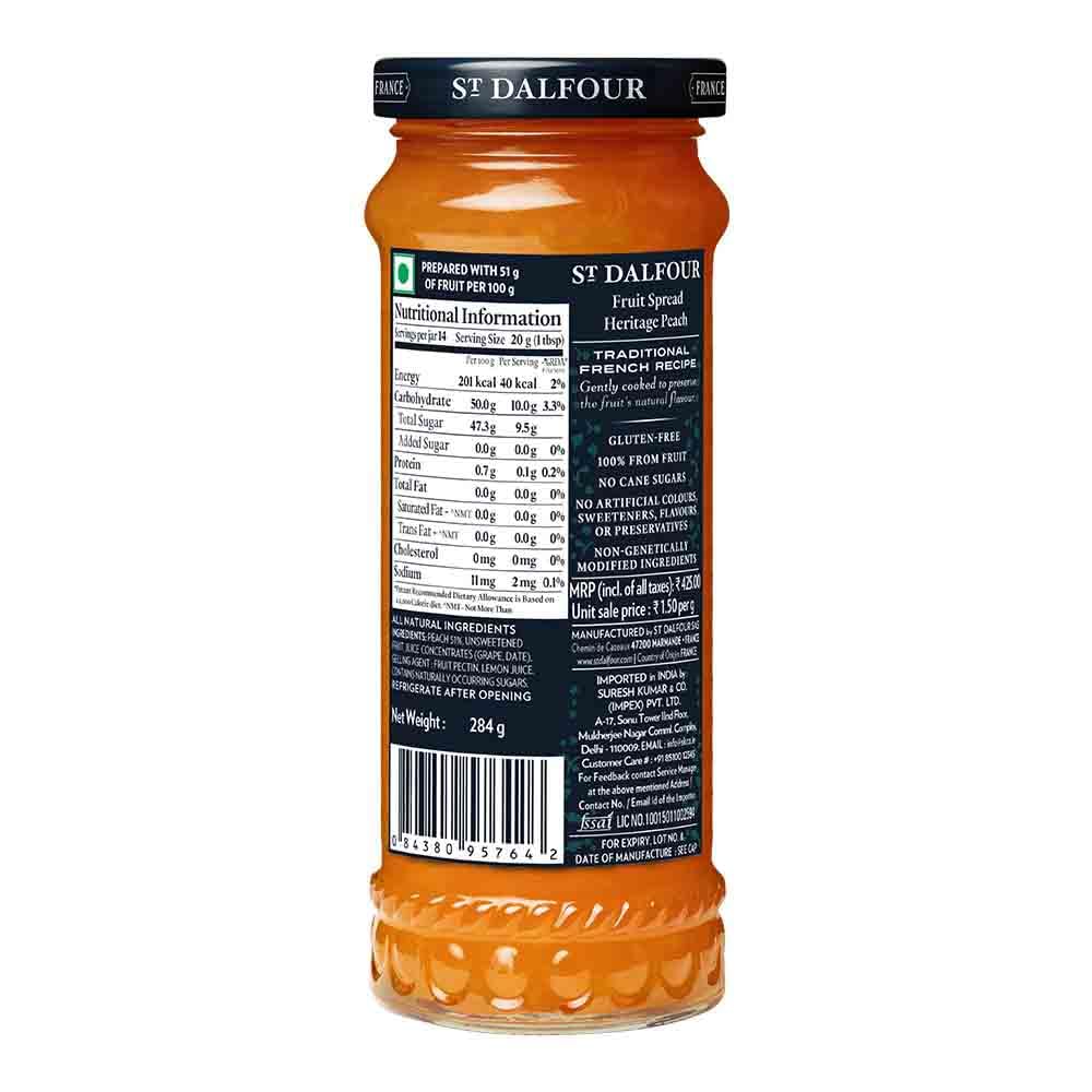 Fruit Spread | Heritage Peach (Sweetened Only With Vineyand Ripened grape And Fruit Juice) - Dalfour - 284gm