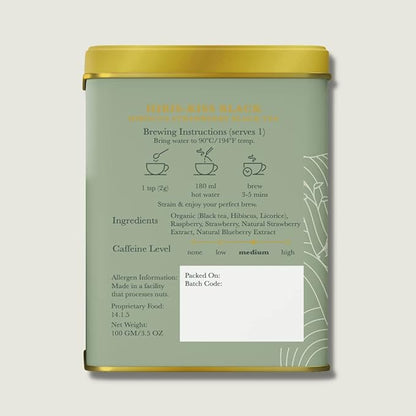 Tea | Black - Hibis Kiss Black (Blend In Hibiscus &amp;amp; Strawberry) - Bright, Brisk, Bold Flavor - USDA Organic - High Caffeine - Luxmi Estates - 100gm
